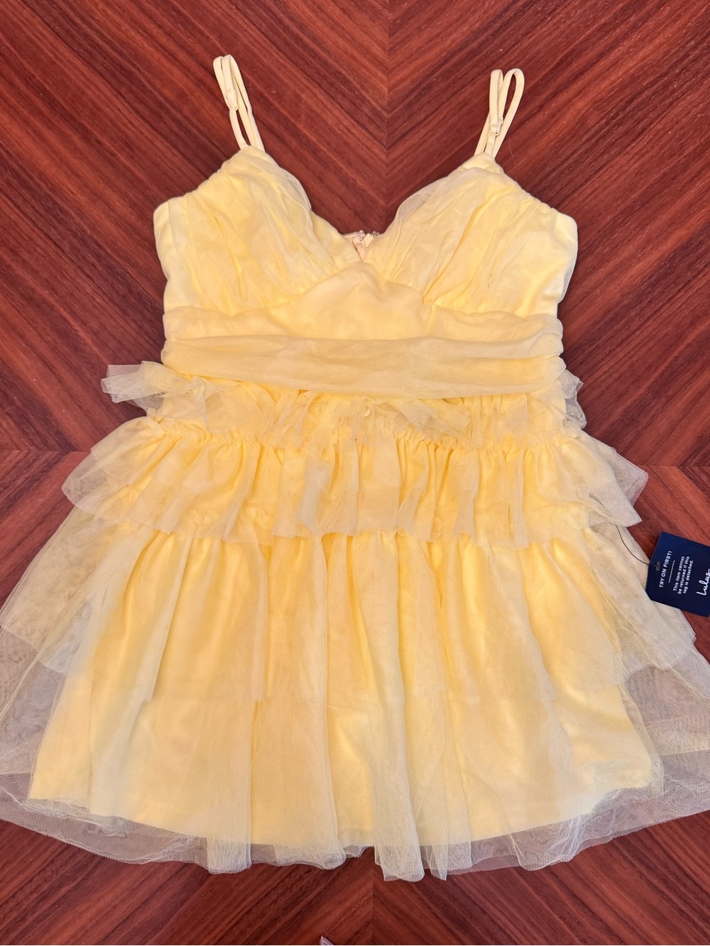 Lulus NWT Special Poise Yellow Tulle Tiered Mini Dress Homecoming Size M - Picture 8 of 14